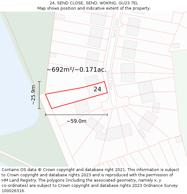 24, SEND CLOSE, SEND, WOKING, GU23 7EL: Plot and title map
