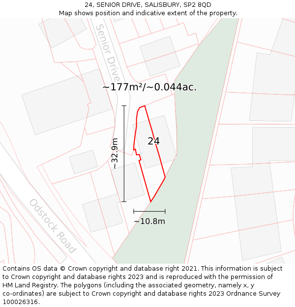 24, SENIOR DRIVE, SALISBURY, SP2 8QD: Plot and title map