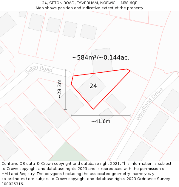 24, SETON ROAD, TAVERHAM, NORWICH, NR8 6QE: Plot and title map