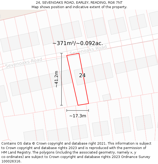 24, SEVENOAKS ROAD, EARLEY, READING, RG6 7NT: Plot and title map