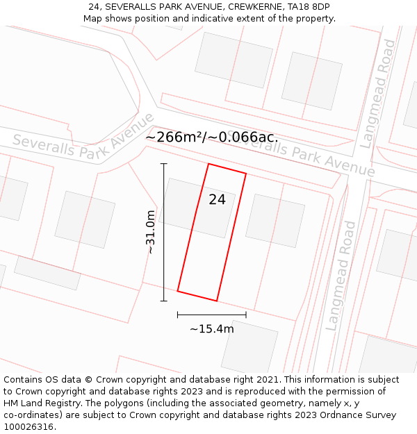 24, SEVERALLS PARK AVENUE, CREWKERNE, TA18 8DP: Plot and title map