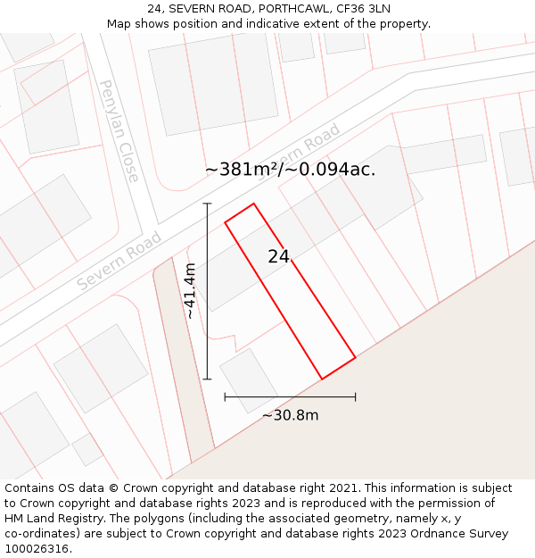 24, SEVERN ROAD, PORTHCAWL, CF36 3LN: Plot and title map