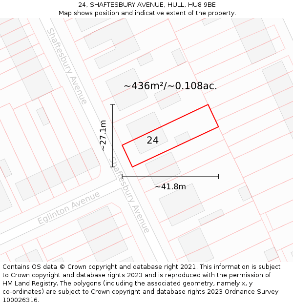 24, SHAFTESBURY AVENUE, HULL, HU8 9BE: Plot and title map