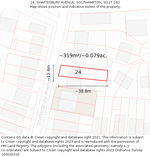 24, SHAFTESBURY AVENUE, SOUTHAMPTON, SO17 1SD: Plot and title map