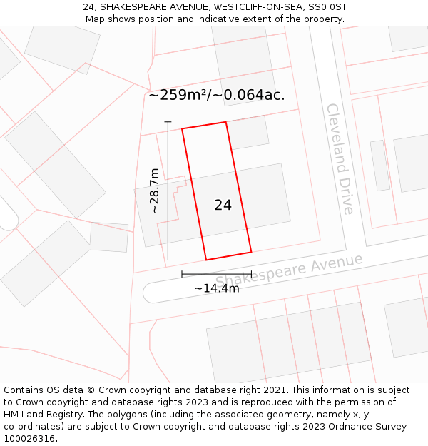 24, SHAKESPEARE AVENUE, WESTCLIFF-ON-SEA, SS0 0ST: Plot and title map