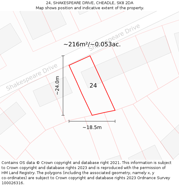 24, SHAKESPEARE DRIVE, CHEADLE, SK8 2DA: Plot and title map