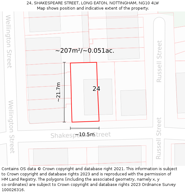 24, SHAKESPEARE STREET, LONG EATON, NOTTINGHAM, NG10 4LW: Plot and title map