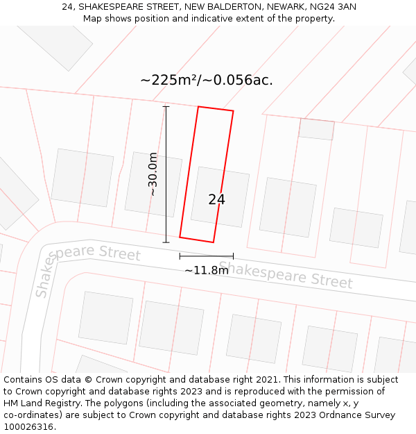 24, SHAKESPEARE STREET, NEW BALDERTON, NEWARK, NG24 3AN: Plot and title map