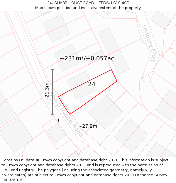 24, SHARP HOUSE ROAD, LEEDS, LS10 4SD: Plot and title map