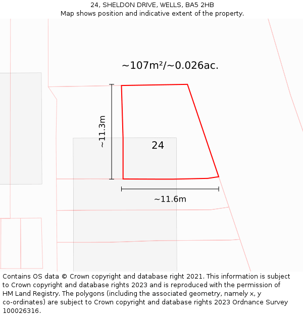 24, SHELDON DRIVE, WELLS, BA5 2HB: Plot and title map