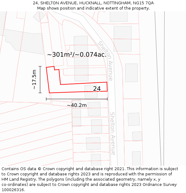 24, SHELTON AVENUE, HUCKNALL, NOTTINGHAM, NG15 7QA: Plot and title map