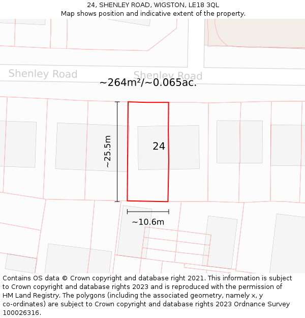 24, SHENLEY ROAD, WIGSTON, LE18 3QL: Plot and title map