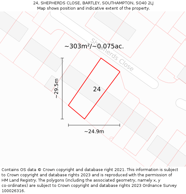 24, SHEPHERDS CLOSE, BARTLEY, SOUTHAMPTON, SO40 2LJ: Plot and title map