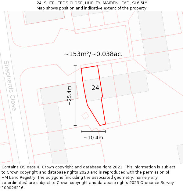 24, SHEPHERDS CLOSE, HURLEY, MAIDENHEAD, SL6 5LY: Plot and title map