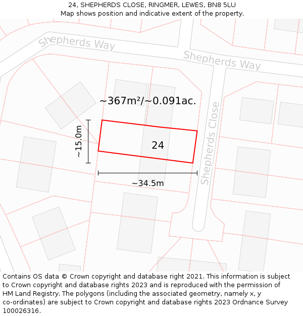 24, SHEPHERDS CLOSE, RINGMER, LEWES, BN8 5LU: Plot and title map