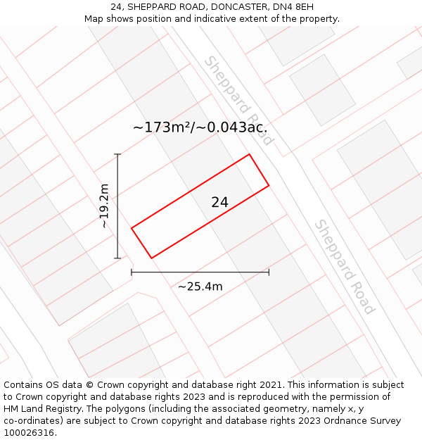 24, SHEPPARD ROAD, DONCASTER, DN4 8EH: Plot and title map