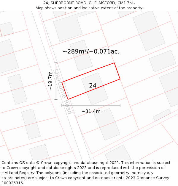 24, SHERBORNE ROAD, CHELMSFORD, CM1 7NU: Plot and title map