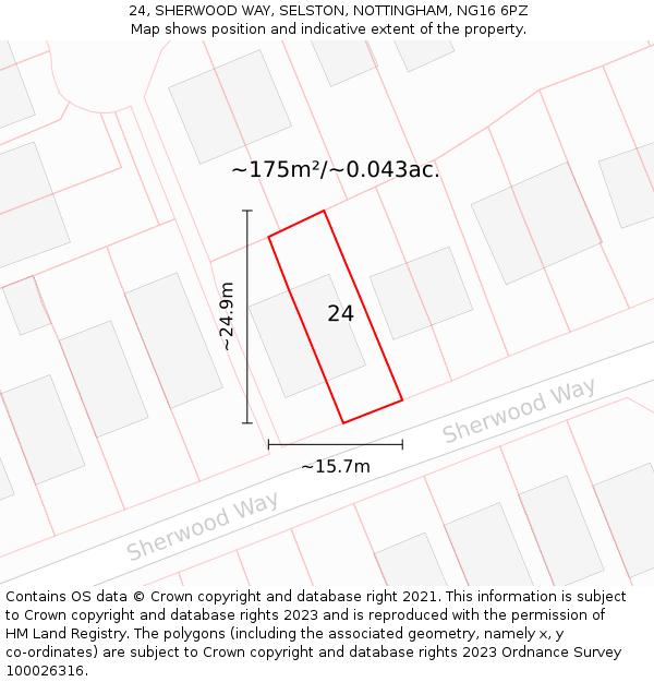 24, SHERWOOD WAY, SELSTON, NOTTINGHAM, NG16 6PZ: Plot and title map
