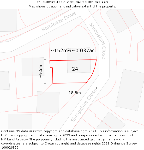 24, SHROPSHIRE CLOSE, SALISBURY, SP2 9PG: Plot and title map