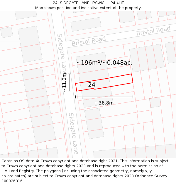 24, SIDEGATE LANE, IPSWICH, IP4 4HT: Plot and title map