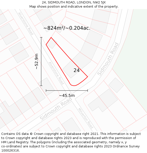 24, SIDMOUTH ROAD, LONDON, NW2 5JX: Plot and title map