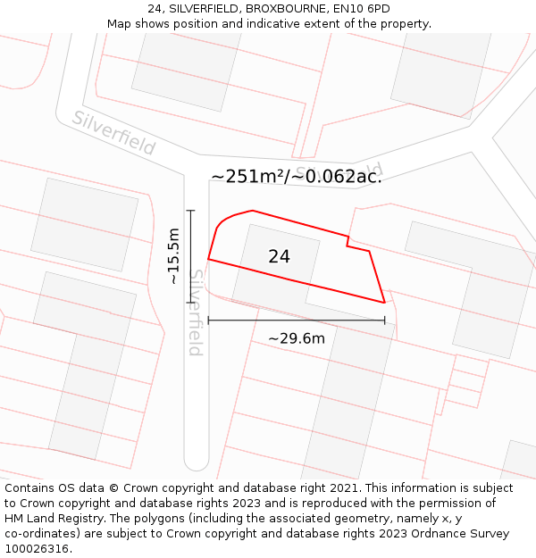 24, SILVERFIELD, BROXBOURNE, EN10 6PD: Plot and title map
