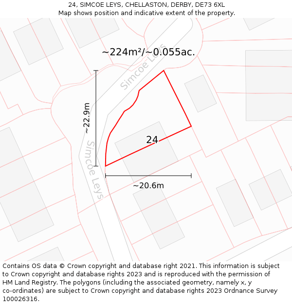 24, SIMCOE LEYS, CHELLASTON, DERBY, DE73 6XL: Plot and title map