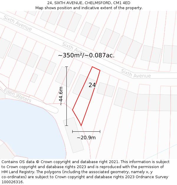 24, SIXTH AVENUE, CHELMSFORD, CM1 4ED: Plot and title map