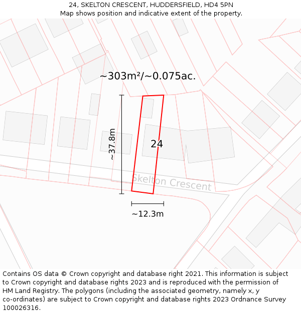 24, SKELTON CRESCENT, HUDDERSFIELD, HD4 5PN: Plot and title map