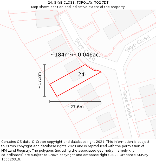 24, SKYE CLOSE, TORQUAY, TQ2 7DT: Plot and title map
