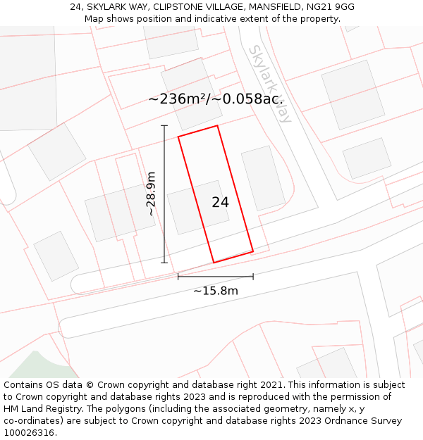 24, SKYLARK WAY, CLIPSTONE VILLAGE, MANSFIELD, NG21 9GG: Plot and title map