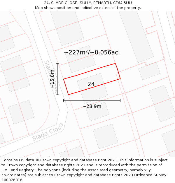 24, SLADE CLOSE, SULLY, PENARTH, CF64 5UU: Plot and title map
