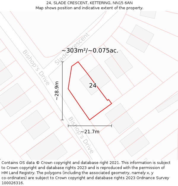 24, SLADE CRESCENT, KETTERING, NN15 6AN: Plot and title map