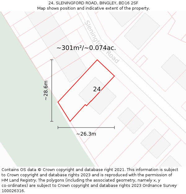 24, SLENINGFORD ROAD, BINGLEY, BD16 2SF: Plot and title map