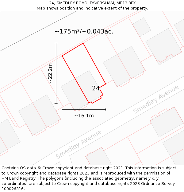 24, SMEDLEY ROAD, FAVERSHAM, ME13 8FX: Plot and title map