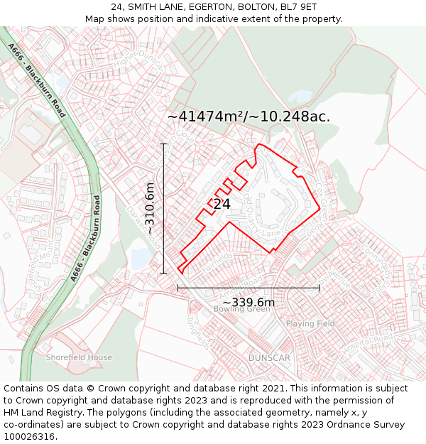 24, SMITH LANE, EGERTON, BOLTON, BL7 9ET: Plot and title map