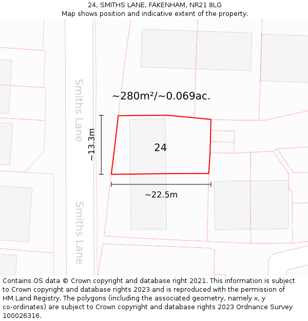 24, SMITHS LANE, FAKENHAM, NR21 8LG: Plot and title map