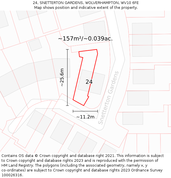 24, SNETTERTON GARDENS, WOLVERHAMPTON, WV10 6FE: Plot and title map
