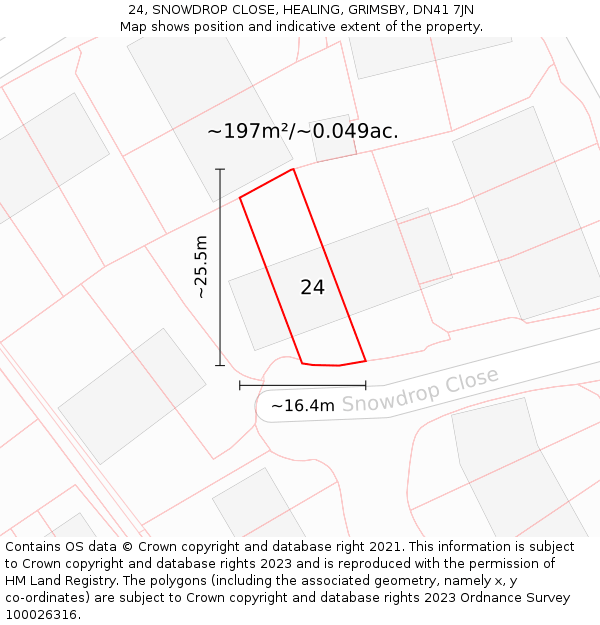 24, SNOWDROP CLOSE, HEALING, GRIMSBY, DN41 7JN: Plot and title map