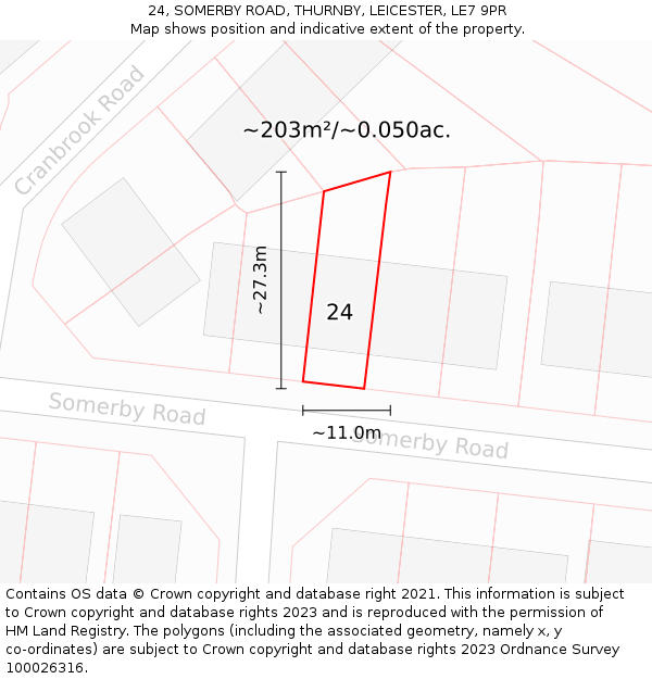 24, SOMERBY ROAD, THURNBY, LEICESTER, LE7 9PR: Plot and title map