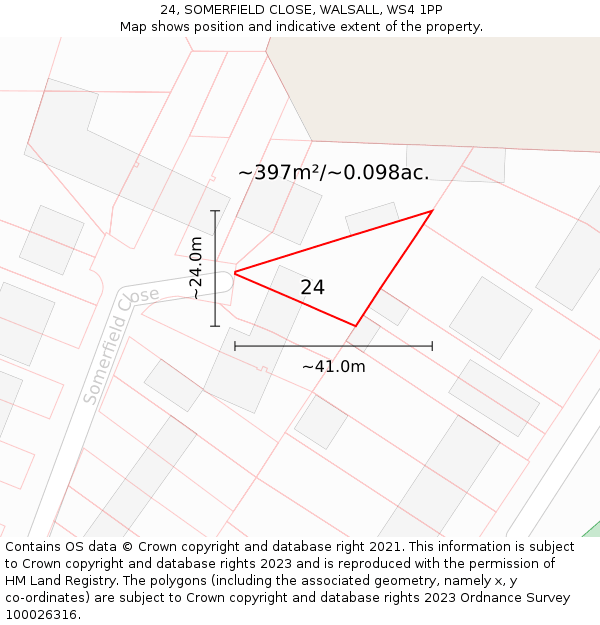 24, SOMERFIELD CLOSE, WALSALL, WS4 1PP: Plot and title map