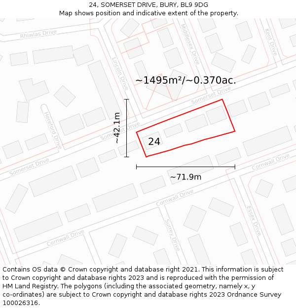 24, SOMERSET DRIVE, BURY, BL9 9DG: Plot and title map