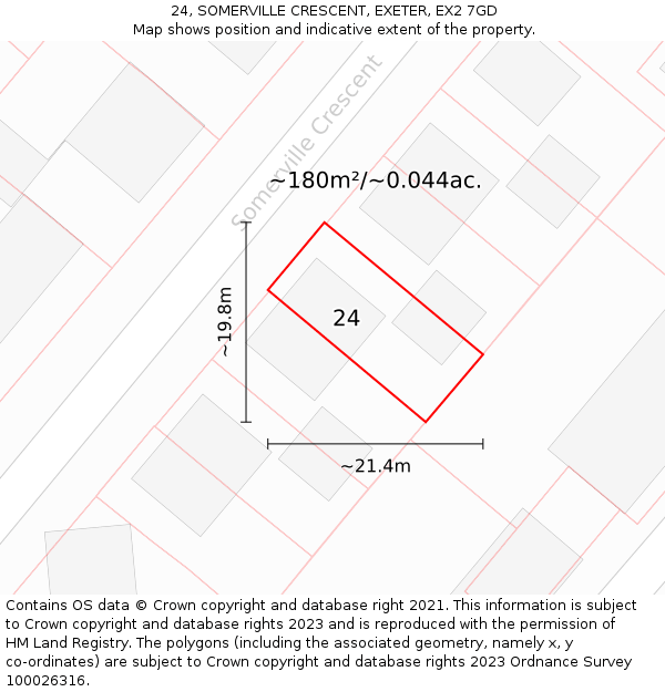 24, SOMERVILLE CRESCENT, EXETER, EX2 7GD: Plot and title map