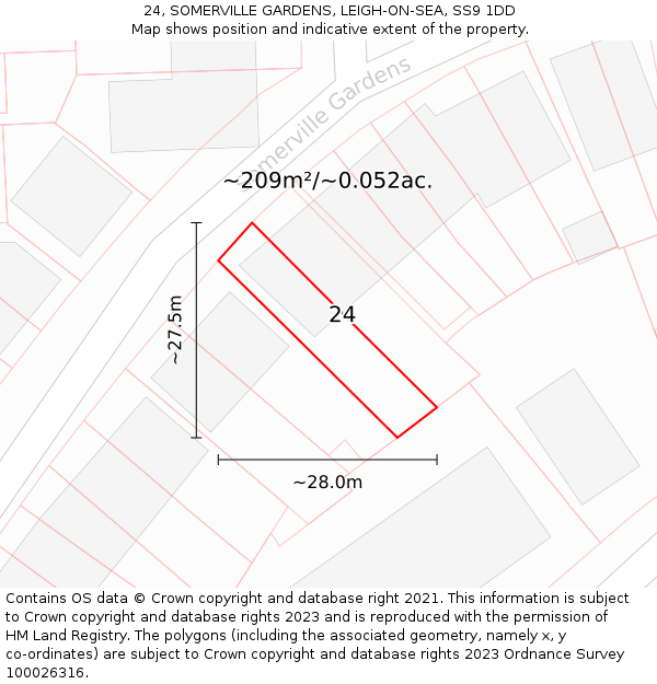 24, SOMERVILLE GARDENS, LEIGH-ON-SEA, SS9 1DD: Plot and title map