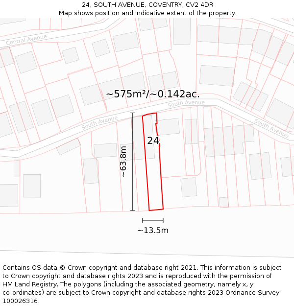 24, SOUTH AVENUE, COVENTRY, CV2 4DR: Plot and title map