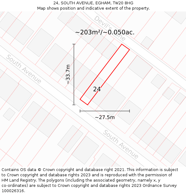 24, SOUTH AVENUE, EGHAM, TW20 8HG: Plot and title map