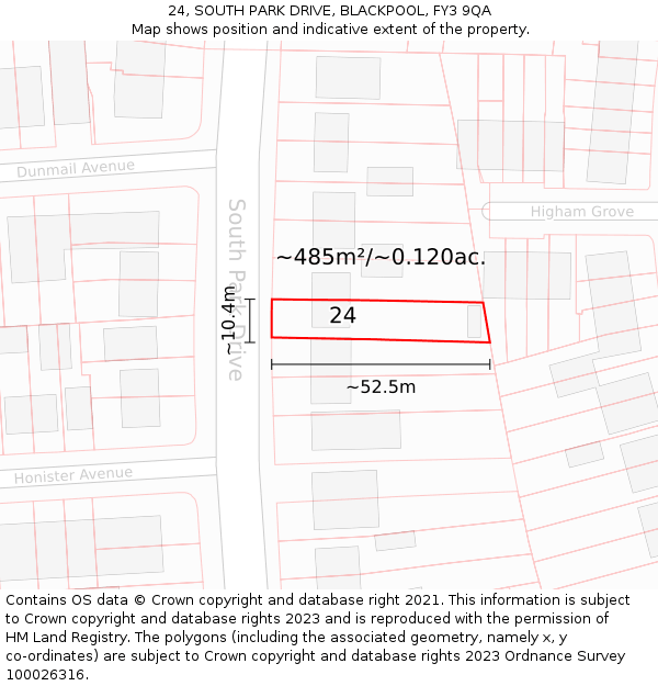 24, SOUTH PARK DRIVE, BLACKPOOL, FY3 9QA: Plot and title map