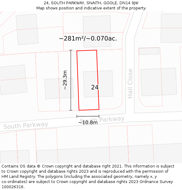 24, SOUTH PARKWAY, SNAITH, GOOLE, DN14 9JW: Plot and title map