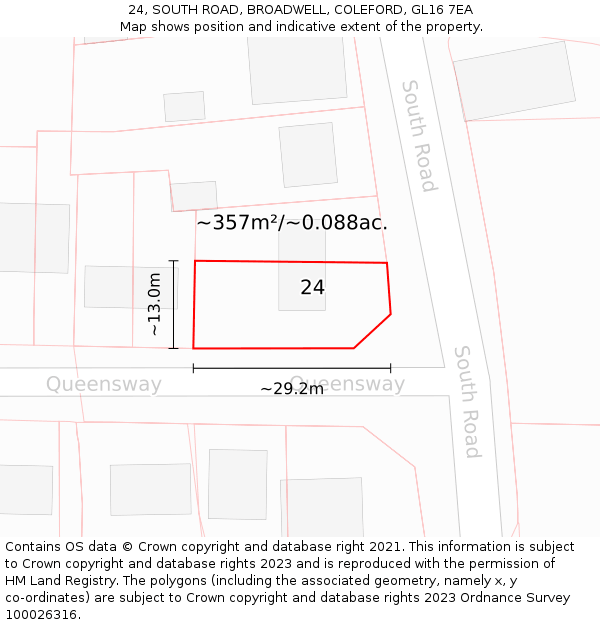 24, SOUTH ROAD, BROADWELL, COLEFORD, GL16 7EA: Plot and title map