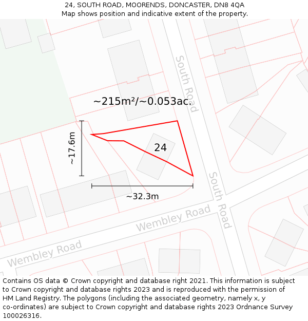 24, SOUTH ROAD, MOORENDS, DONCASTER, DN8 4QA: Plot and title map